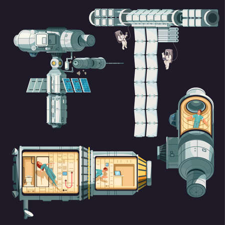 Orbital international space station colored composition it is disassembled into several segments...