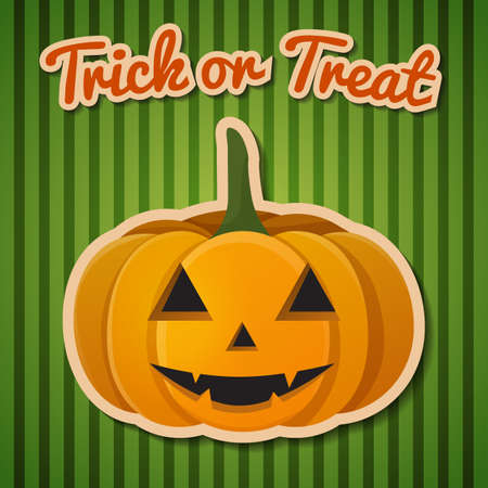 Happy Halloween composition with trick or treat headline and cute smiling pumpkin vector illustrationのイラスト素材
