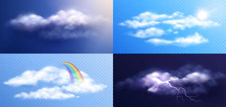 Clouds weather realistic set of four compositions with views of sky with clouds on transparent...