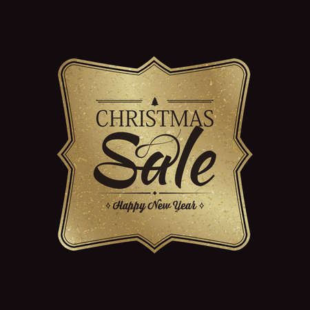 Black christmas sale background with golden banner in middle flat vector illustrationのイラスト素材
