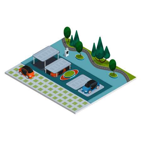 Parking isometric composition robotic smart parking with robots and underground parking spaces vector illustrationのイラスト素材