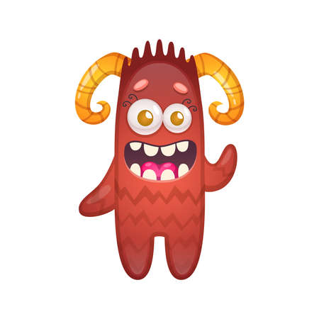 Cartoon icon with funny happy red monster on white background vector illustrationのイラスト素材