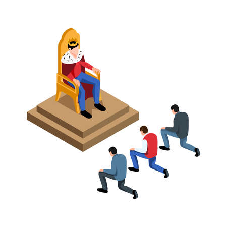 Political system isometric icon with monarch on throne and kneeling people on white background isolated vector illustrationのイラスト素材