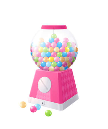 Bubble gum realistic composition with ball shaped vending machine with colorful gumballs vector illustrationのイラスト素材