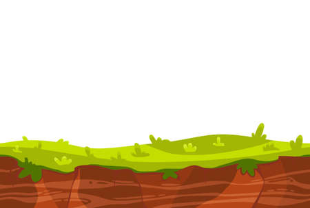 Cartoon landscape ground with green grass for game user interface vector illustrationのイラスト素材