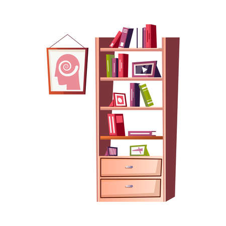 Flat psychologist office interior icon with bookcase and poster on wall vector illustrationのイラスト素材
