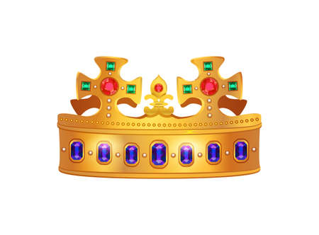 Royal golden crown composition with isolated image of crown for king emperor queen and empress vector illustrationのイラスト素材
