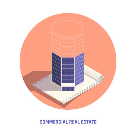 Commercial real estate technical drawing architecture sketching circular isometric composition of...