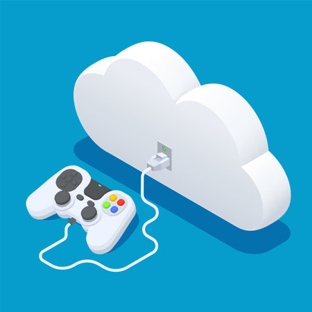 Cloud gaming service isometric concept with cyberspace symbols vector illustrationのイラスト素材