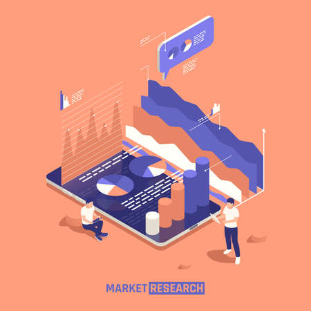 Market research abstract design concept with graphic lines bar and pie graphs isometric vector...