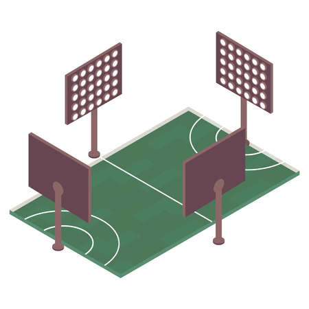 Green sport field with four projectors isometric icon 3d vector illustrationのイラスト素材