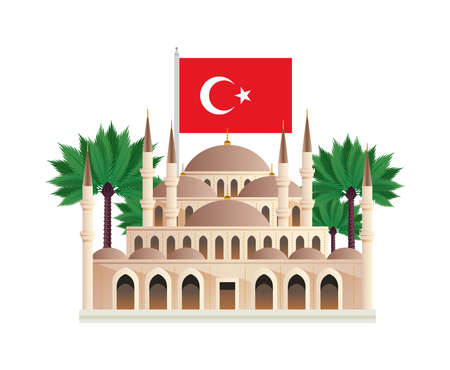 Istanbul turkey tourism travel composition with isolated images of historic buildings with turkish flag vector illustrationのイラスト素材