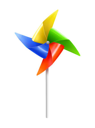 Realistic kite composition with realistic image of colorful wind mill toy on stick vector illustrationのイラスト素材
