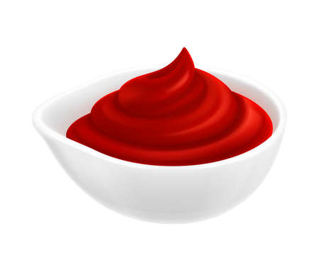 Sauce realistic composition with isolated image of small dish with colorful sauce vector illustrationのイラスト素材