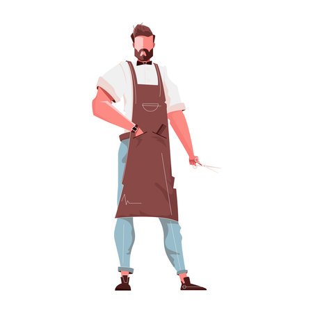 Barbershop flat composition with isolated character of bearded man wearing dickey holding scissors vector illustrationのイラスト素材