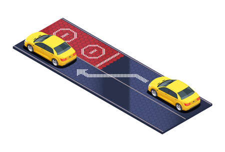 Smart city technologies isometric composition with view of motorway with cars scanning road vector illustrationのイラスト素材