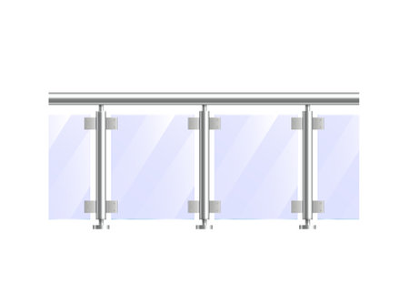 Balcony fence railing composition with realistic front view image of decorative forged style fence isolated vector illustrationのイラスト素材