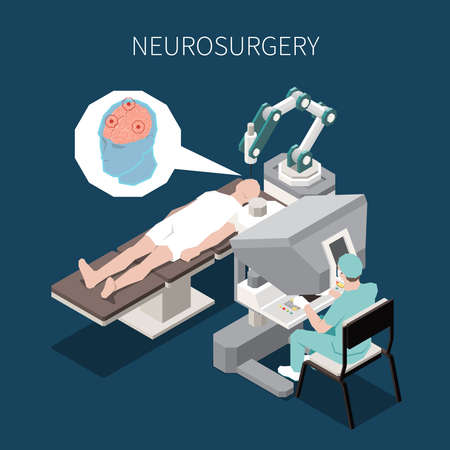 Robotic surgery isometric composition with neurosurgery operation symbols vector illustrationのイラスト素材