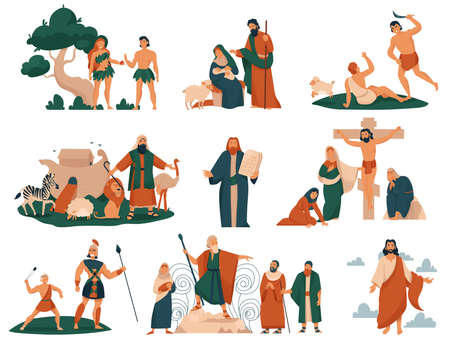 Christ bible story icon set various stories about jesus adam and eve and the magi vector illustrationのイラスト素材