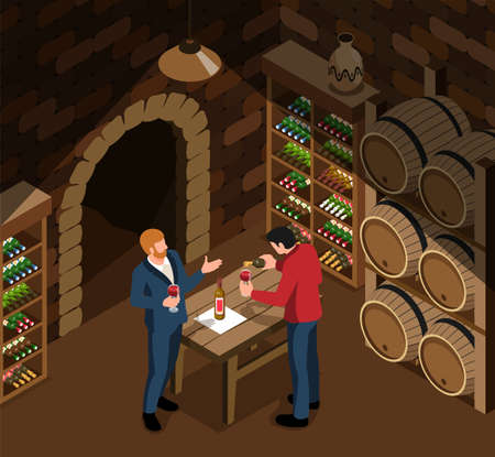 Wine variety isometric background with wine tasting symbols vector illustrationのイラスト素材