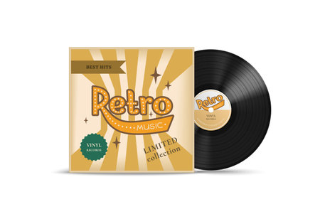 Vinyl record covers mockup realistic composition with retro music limited edition headline on the cover vector illustrationのイラスト素材
