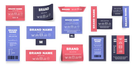 Laundry labels colored realistic set with brand name symbols isolated vector illustrationのイラスト素材