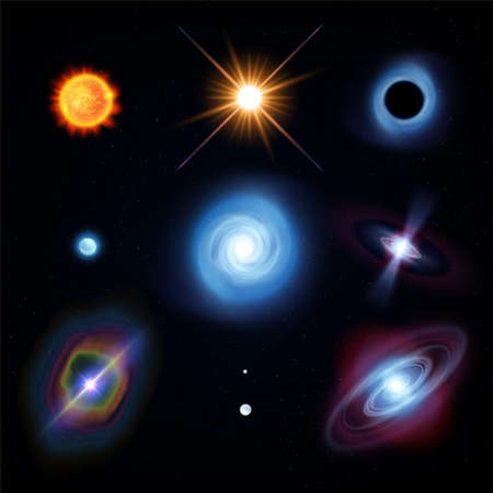 Star life cycle realistic set with isolated icons of shiny celestial bodies on dark sky background...