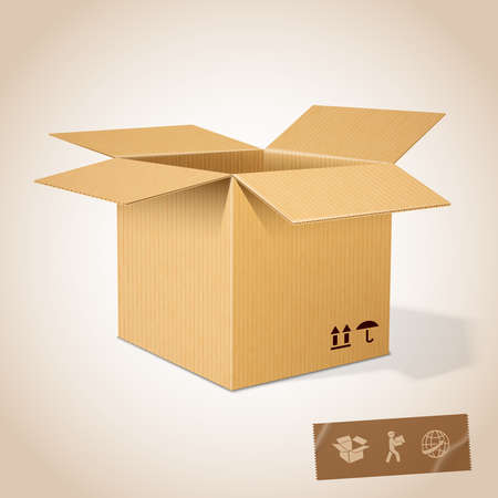 Open realistic cardboard paper box vector illustrationのイラスト素材
