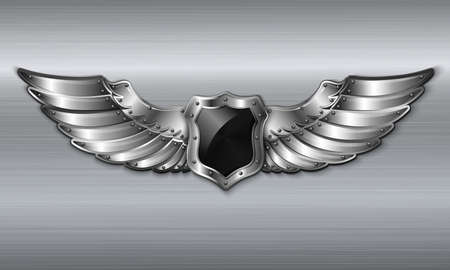 Black metal winged 3d shield emblem vector illustrationのイラスト素材