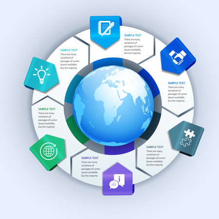 Abstract paper business infographics layout design elements for pie charts options and choice with icons vector illustrationのイラスト素材