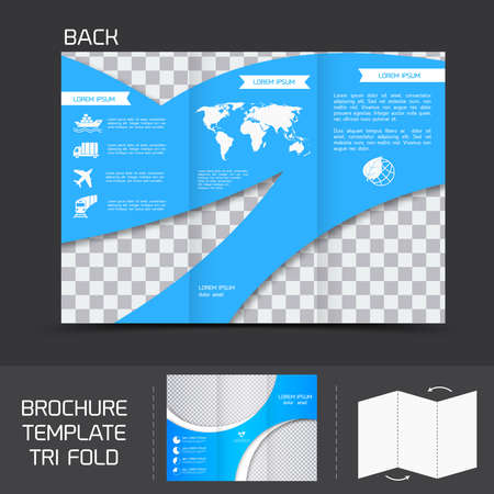 Blue logistics brochure leaflet tri-fold design back template vector illustrationのイラスト素材
