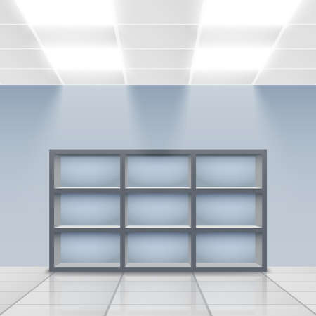 Illuminated department store display empty shelves vector illustrationのイラスト素材