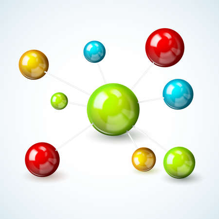 3d scientific molecule model concept with colored atoms vector illustrationのイラスト素材