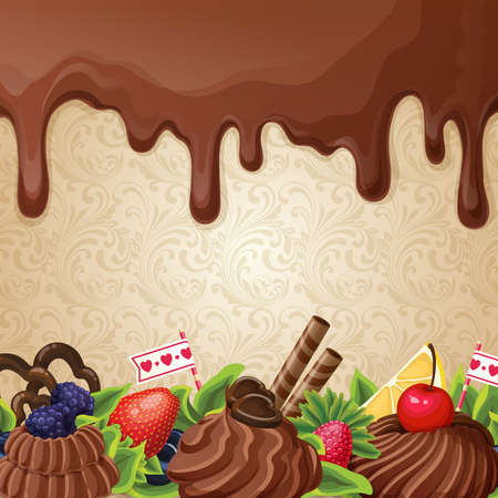 Sweets dessert background with milk chocolate syrup cream and ornament vector illustrationのイラスト素材