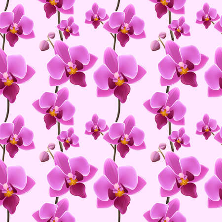 Decorative festive elegant rich orchid blossoms wrapping paper seamless sateen pattern design print vector illustrationのイラスト素材