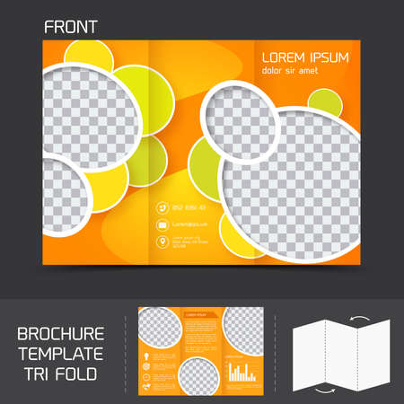 Orange circles brochure leaflet design template tri-fold corporate presentation vector illustrationのイラスト素材