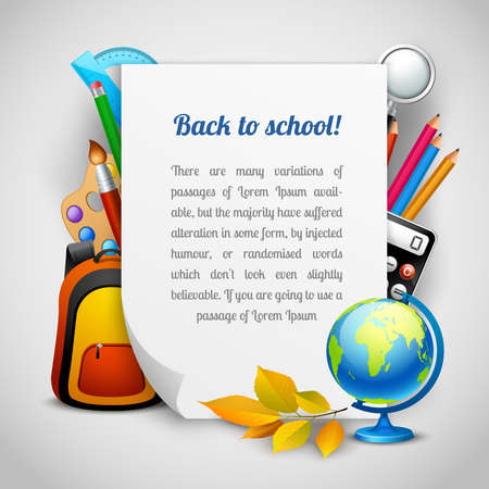Back to school background with education elements and paper sheet vector illustrationのイラスト素材