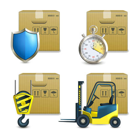 Logistic shipping realistic icons set of cardboard packages  isolated vector illustrationのイラスト素材