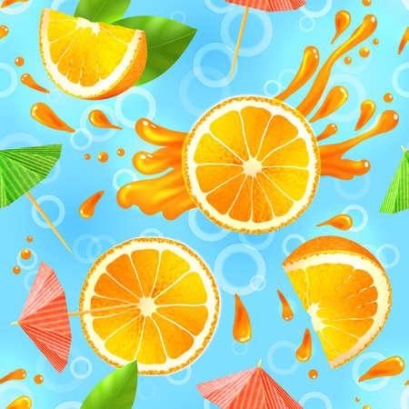 Sliced orange and cocktail umbrellas with splash seamless pattern vector illustrationのイラスト素材