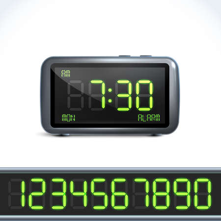Realistic digital alarm clock with lcd display and numbers vector illustrationのイラスト素材