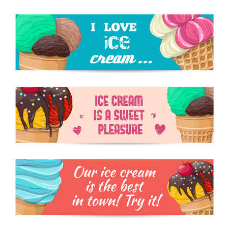 Set of  sweet ice-cream banners with different tasty vector illustrationのイラスト素材