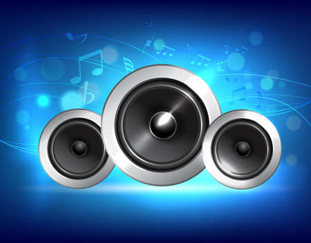 Audio speakers subwoofer system on blue music background concept vector illustration.のイラスト素材