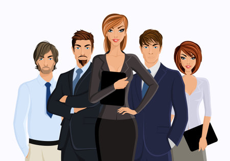 Group of business people busines woman with team isolated on white vector illustrationのイラスト素材