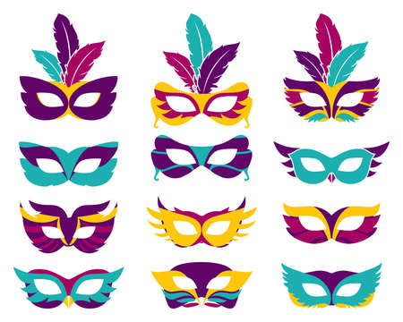Vector party masks set. Masque silhouette, theater and mystery, fashion masqueradeのイラスト素材