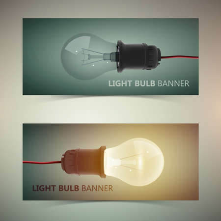Horizontal creative design template banners with realistic light bulbs isolated vector illustrationのイラスト素材