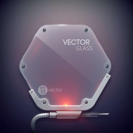 Abstract geometric concept with electric glass hexagonal object on dark background isolated vector illustrationのイラスト素材