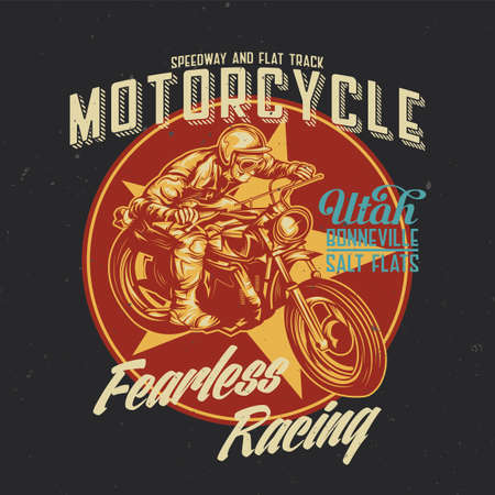T-shirt or poster design with illustration of classic man on motorcycleのイラスト素材