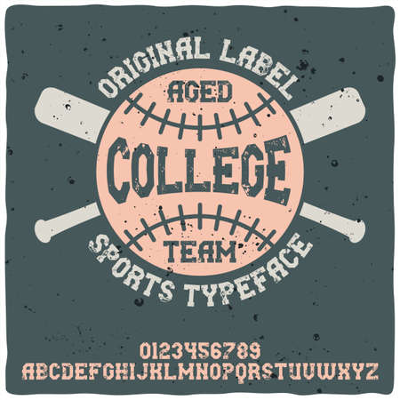 Vintage label typeface named "College Team". Good handcrafted font for any label design.のイラスト素材