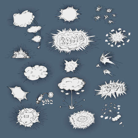 Firework explosions  icons collection  with sparking stars and flaming balls  black white abstract...
