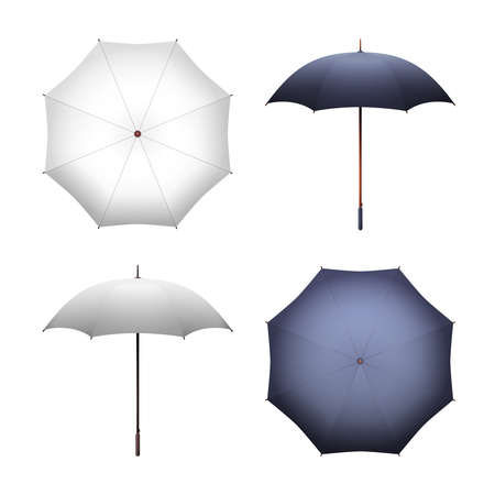 Blank white and black umbrella for merchandise and advertising vector illustration. Realistic parasol for protection form rain and sunのイラスト素材